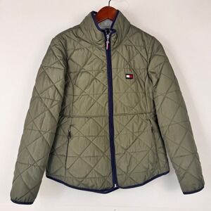Tommy Hilfiger Quilted Jacket Women S Olive Green Long Sleeve Puffer Coat 54163